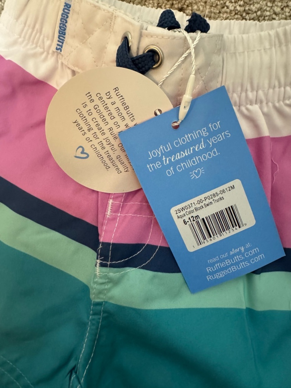 RuggedButts Baby Swim Trunks 6-12M NWT UPF 50+ Stripe Board Shorts - Picture 7 of 7